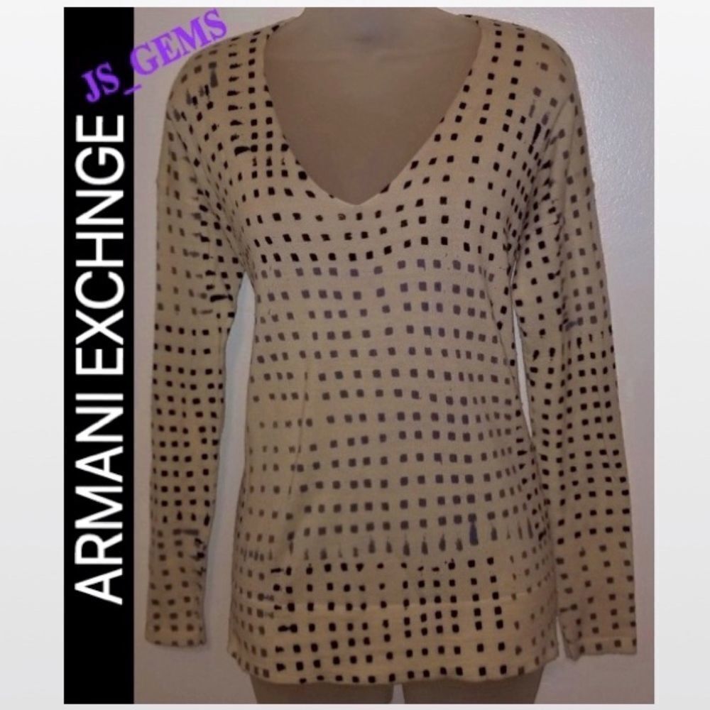A/X Armani Exchange Sweater Womens Small Petite Cream Blue Long Sleeve